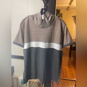 Men's Short Sleeve Hooded Tee in Brown, White & Charcoal